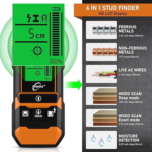 Leitungssucher Ortungsgerät und Feuchtigkeitstester 2-in-1 PIGADA ZK01, Ortungsgerät, 6 Modi Stud Finder, Digitaler Wand Detektor für Holz, Metall und Stromleitungen - Cheap-Us