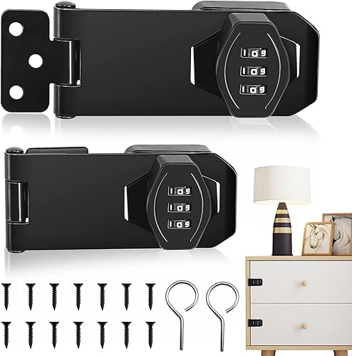 2 Stück Sicherheitsüberfalle, Überfalle Abschließbar Schrank Schloss mit Code Zahlenschloss 3-Stelliges Türriegel Drehbare 4 Zoll für Kleine Türen Schränke Garten(Schwarz) - Cheap-Us