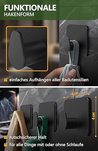 4smile Handtuchhalter ohne Bohren, 6er SET - Schwarze Handtuchhaken Bad als praktische Klebehaken - Hochwertige Haken selbstklebend, Wandhaken, klassisches Design - Cheap-Us