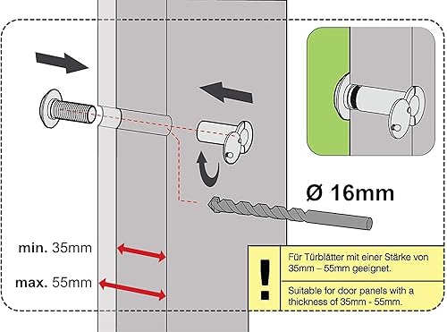 Stoppwerk Türspion Weitwinkel 200° mit Sichtschutz - Edelstahl Optik - Bohrloch Ø 14mm - Spion für 35-55mm Türen - Hochwertige Echtglaslinse - Cheap-Us