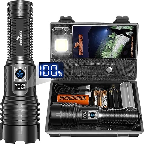 Shadowhawk Taschenlampe LED Aufladbar Extrem Hell, 500000 Lumen Taschenlampen Batteriebetrieben USB, XHM77.2 Taktische Taschenlampe Starke, Wasserdicht Flashlight Torch für Outdoor Notfälle Camping - Cheap-Us