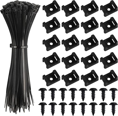 100 Stück Kabelbinder Befestigungssockel für Kabelbinder mit Schraubloch, Nylon Kabelbinderhalterungen Sattelhalterung, Schwarze KIabelhalter Schraubbar für Hause Büro Drähte Kabelmanagement - Cheap-Us