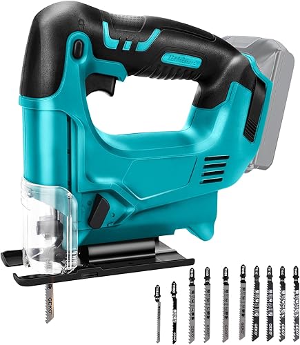 Akku Stichsäge für Makita 18V Lithium-Akku, Elektro-Stichsäge mit 10 Stichsägeblatt,Variable Geschwindigkeit, zum Schneiden von Holz, Kunststoff und Metall(Batterien nicht Enthalten) - Cheap-Us