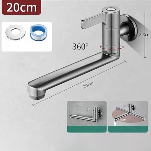 Küchenmischbatterie, verlängerte Wandmontage, Einzelne kalte Küchenspüle, Wischmopp, Pool, Wasserhahn, drehbar, Kaltwasserhahn, für Küchen und Pool (20 cm) - Cheap-Us