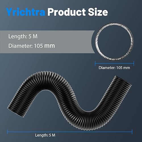 Yrichtra Abluftschlauch Ø75mm, 5m Länge, 5-Schicht Alu Flexrohr, Wärmedämmend, Geräuschreduzierend, Schneidbar, Ohne Chemiegeruch, Mit Eisenklammern, Flexschlauch für Trockner, Lüftungsschlauch - Cheap-Us