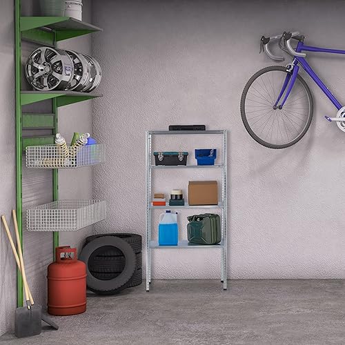 Relaxdays 2 x Schwerlastregal, Traglast: 200 kg, 4 Ebenen, HxBxT: 150 x 75 x 30 cm, Keller & Garage, Stahl, verzinkt, Silber - Cheap-Us