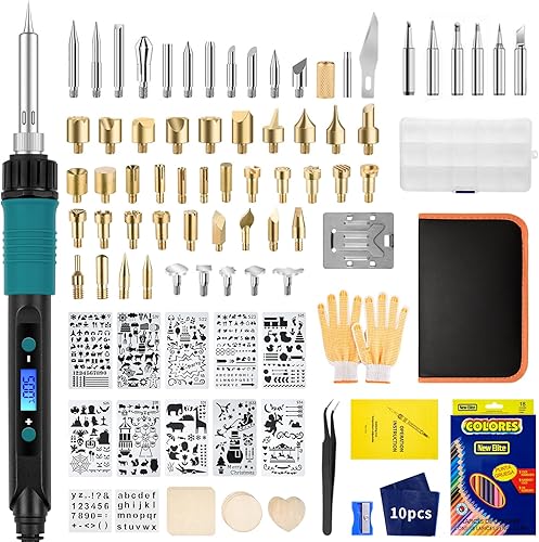 Brandmalerei Lötkolben Set 113PCS Lötset - Brandmalkolben Set 60W Einstellbare Temperatur 200-450°C Griff mit Verbrühungsschutz für Holz Leder Gravieren DIY Kunst Schweißen Skulptur Holzbrandmalerei - Cheap-Us