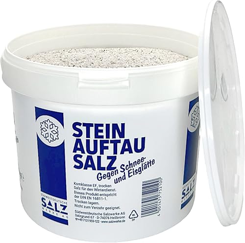Stein Auftau Salz 10kg | Streusalz | Effektiver Winterdienst gegen Schnee und Eisglätte | Kornklasse EF für schnelle Wirkung | Trockenes Salz zum Streuen, ergiebig und unbegrenzt Lagerfähig - Cheap-Us