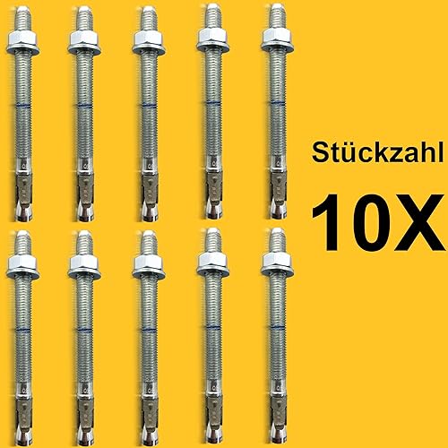 Profi Schwerlastdübel M12x180-20 Stück | verzinkt - ETA Zulassung | Option 1 für gerissenen, ungerissenen Beton | Beton-Anker für hohe Lasten | Bolzenanker Betonanker Ankerbolzen Schwerlastduebel - Cheap-Us