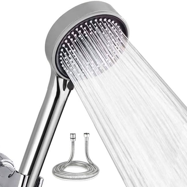 Hochdruck Duschkopf mit Schlauch 2m, wassersparender Handbrause mit 5 Strahlarten (Relaxation Version), Duschbrause mit Antikalk-Funktion, runde Duschbrause (120 mm), Chrom - Cheap-Us