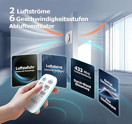 BUMSOU Badlüfter 100mm, Bidirektional, 2 Geschwindigkeiten, Leise Badlüfter mit Fernbedienung 433MHz, Speicherfunktion, DC Bürstenloser Motor, WC Bad Lüfter, Abluftventilator 100mm, 3 Jahre Garantie - Cheap-Us