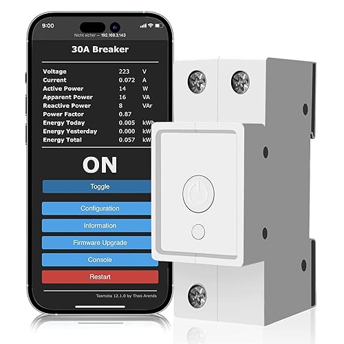 SMARTERCURRY TASMOTA DIN Hutschiene Stromzähler 30A ESP8266 | Smart Leistungsschalter | Überspannungschutz | 100V-240V 50Hz/60Hz | Wechselstromzähler | 2.4GHz - Cheap-Us