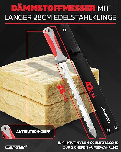 Canzler Dämmstoffmesser - Länge 420mm - rostfreie 280mm Klinge - rutschfester 2 Komponenten Kunststoffgriff - inkl. Etui, zur sicheren Aufbewahrung - Cheap-Us