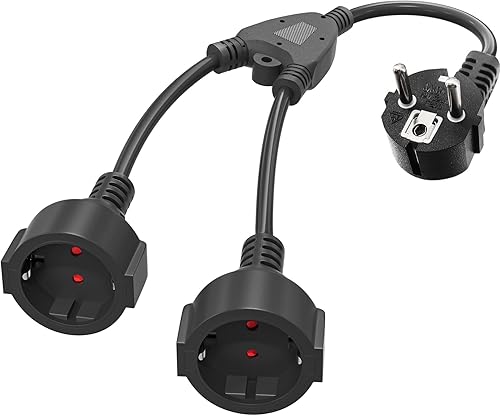Doppelstecker für Steckdose, 2 n 1 Steckdosenadapter mit Flexible Kable, 16A/250V/Max 3680W, Deutsch Konverter Buchse EUStecker, Steckdosenleiste für Küche, Büro, Zuhause Schwarz - Cheap-Us