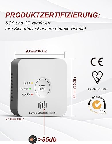 Kohlenmonoxid Melder, 10-Jahres-Batterie CO melder mit LCD-Display und Silent-Test-Taste, EN50291 konform, Kohlenmonoxid-Warner (TCS310A-H) - Cheap-Us