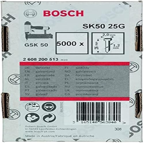 Bosch Professional 5000x Senkkopf-Stift SK50 16G (1.2/18 g, 2.0x1.00x50 mm, Verzinkt, Zubehör für Nagelpistolen, Druckluftnagler) - Cheap-Us