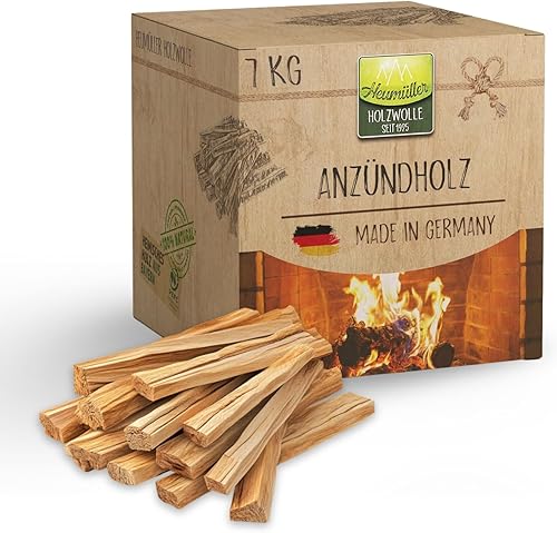 Heumüller Holzwolle Anzündholz 17 kg I Anfeuerholz aus gespaltenem & entrindetem Kiefernholz I Hoher Harzgehalt für schnelles & effizientes Anzünden I Ideal für Kamin, Grill & Lagerfeuer - Cheap-Us