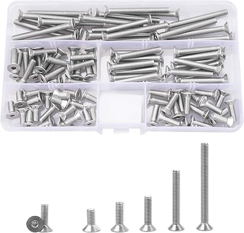 100 Stück M5 Flachkopf Innensechskantschrauben 304 Edelstahl Senkkopf Inbusschrauben, M5 x 12/16/20/35/50mm Sechskantschrauben Flachkopf Sortiment Maschinenschrauben Verschluss - Cheap-Us