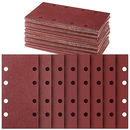 Schleifblatt Set 40 Stück 93 x 185 mm, Schleifpapier Klett Körnung 60 80 120 180 320 600 800 1000, 8 Löcher, Zubehör für Multischleifer, Schwingschleifer, Sander Sandpapier für Holz Metall und Farbe - Cheap-Us