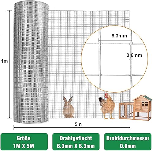 Gardenova Wühlmausgitter, 0.5m Höhe x 5m Läng Drahtgitter Feinmaschig Maschenweite 6,3 mm, Metallgitter als Wühlmausgitter, Volierendraht, Kaninchendraht - Cheap-Us
