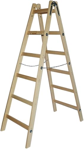 Systafex® Leiter Doppelstufenleiter Malerleiter Elektrikerleiter Stehleiter Holzleiter (6 Stufen) 1,85m - Cheap-Us