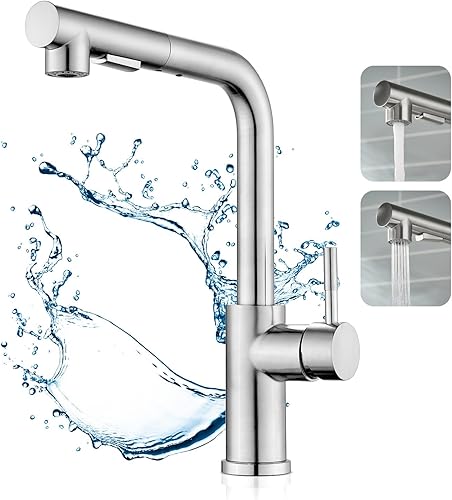 Mischbatterie Wasserhahn Bad Waschtischarmatur, Einhebel Waschbecken Armaturen Edelstahl, Armatur für Aufsatzwaschbecken Badezimmer Wasserhahn Heiß und Kalt Gebürsteter Silber Matt (BF0101BN) - Cheap-Us