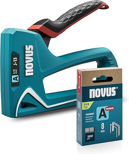 NOVUS TOOLS Handtacker J-13 Set mit 1800 Klammern │ Stoff-Tacker für Holz mit Softgrip-Hebel, Unterlademechanik, Griffverriegelung │ Für Feindrahtklammern von 4 bis 10 mm - Cheap-Us