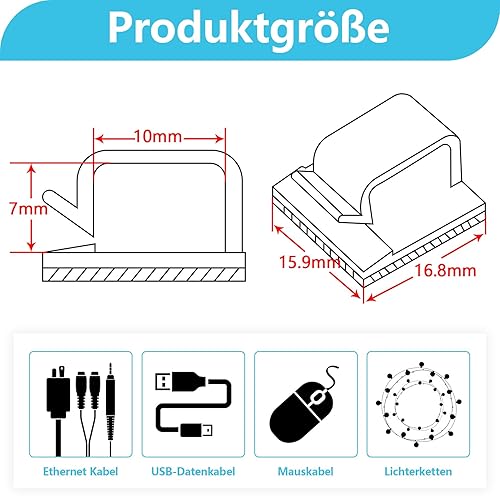Abnii 100 Stück Kabelhalter Selbstklebend, Kabelclips Schreibtisch für Kabelklemmen Kabelbefestigung Kabelführung Organizer Haken Draht Halter für Kabelmanagement Lichterkette, Groß 3M Kleber - Cheap-Us