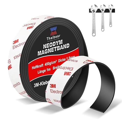 Thaibear Neodym Magnetband selbstklebend stark, Extra Stark Magnetklebeband mit starkem 3M-Kleber (15 mm x 1 m lang)- magnetstreifen selbstklebend stark Perfekt für DIY, Kunstprojekte, Whiteboards - Cheap-Us