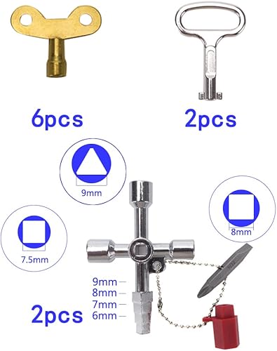 VooGenzek 12 Stück Werkzeug Schlüssel-Set, Universalschlüssel für Klempner, 4-Wege Service-Kreuz Schlüssel, Dreieck Schlüssel, Verwendet für Stromzähler, Wasserzähler, Gaszähler, Heizkörper - Cheap-Us