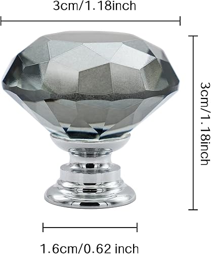 Vandicka 20er Kristall Schublade knöpfe und griffe, Kristall Möbelknöpfe, Glas Knöpfe für Schrank, Kommode, Kleiderschrank - Klare Diamant + Chrombasis, φ30mm, mit Schrauben in 3 Größen - Cheap-Us