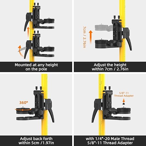 Huepar Laser Teleskopstange 3,7m/12ft für Rotationslaser und Kreuzlinienlaser, Lasermontagestange mit Stativ, Einstellbare Halterung mit 1/4'-20 Außengewinde und 5/8'-11 Gewindeadapter - LP36 - Cheap-Us