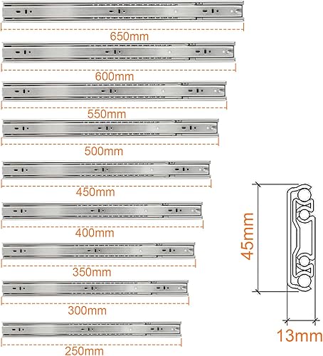 Ansobea Schubladenschienen 600mm, Kugelführungen mit 45 kg Tragkraft Vollauszüge, Schubladenauszug Teleskopschiene, Volle Stretchgröße 1200mm, 4 Paar (8 Stück) - Cheap-Us