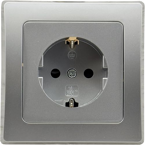 DELPHI Steckdose Unterputz 250V 16A Schutzkontaktsteckdose mit Steckklemme1-fach Rahmen Einsatz 55x55mm Silber Grau - Cheap-Us