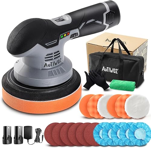 Akku Poliermaschine,AUTIWOZ Exzenter Poliermaschine,Polier Random Orbit 8mm,2 Akkus,Autopoliermaschinen Set,6 Variable Geschwindigkeit,Kabellos Polieren für Auto,150mm Polierteller - Cheap-Us