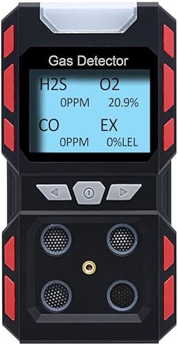 GiiHoo Tragbarer 4-Gas-Monitor, persönlicher Schalllicht, Vibrations-Multi-Gas-Detektor-Messgerät, wiederaufladbar, LCD-Bildschirm-Hintergrundbeleuchtung, gebrauchsfertig (schwarz) - Cheap-Us