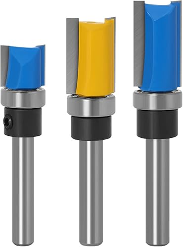 WSOOX 3 Stück Professional Bündigfräser Set mit 6mm Schaft, 2 Flutes Gerades Fräser Schneidmesser Holzbearbeitungs Schneidwerkzeug - Cheap-Us