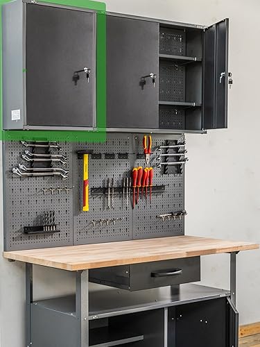 Ondis24 Werkstatt Hängeschrank Metall Werkzeugschrank abschließbar Grau Schwarz 120 cm - Kurt - Cheap-Us