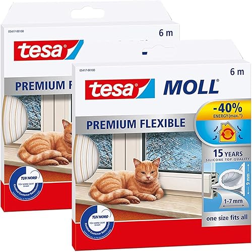 tesamoll Premium Flexible - Selbstklebende Silikondichtung zur Isolierung von Spalten an Fenstern und Türen - transparent - 6m x 9mm x 7mm (2 Stück) - Cheap-Us