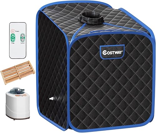 RELAX4LIFE Mini Dampfsauna 2L, Heimsauna mit Fernbedienung, Sitzsauna mit 9 Temperaturstufen bis 45°C & Timer bis 99 Min, Mini Sauna 1000W Verdampfer, Saunakabine mit Zubehör (Schwarz) - Cheap-Us