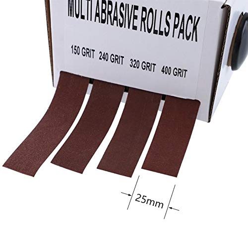 Schleifpapier auf der Rolle im Spender, 6 Rollen in verschiedenen Körnungen, Schmirgelpapier-Rollen, lang, für Holzbearbeitung, Metalpolieren, Körnung 80, 150, 240, 320, 400, 600, 8 m je Rolle - Cheap-Us