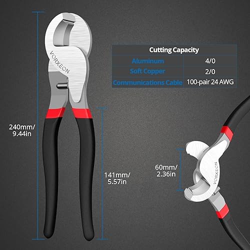 VORXEON Kabelschere Kabelschneider 240mm/9.5in Drahtschneider für Aluminium Kupfer Kabel Geeignet zum Schneiden von Drähten von 0-70 mm² (kleiner als AWG2/0) - Cheap-Us