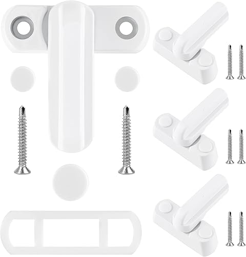 4 Stück Fenstersicherungen mit Schwenkriegel – Einbruchschutz & Kindersicherung für UPVC/PVC Fenster & Türen, Stabile Zusatzverriegelung (inkl. Schrauben) – Sicherheitsriegel für Balkon & Haustür - Cheap-Us