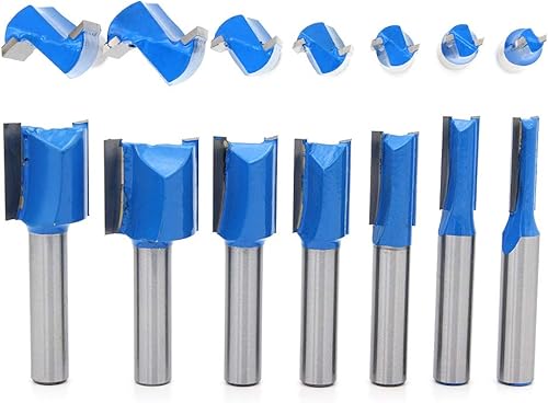 DingGreat 7 Stück 8mm Schaft Nutfräser, 6mm 8mm 10mm 12mm 14mm 18mm 20mm Fräser Router Bits, Holz Gerade Router Bit Set, Hartmetall Fräsen Werkzeug Set - Cheap-Us