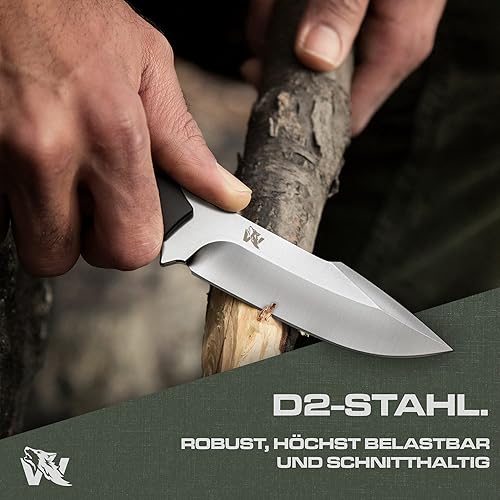 Wolfgangs ODENWOLF Outdoor-Messer AMBULO mit Kydex Holster - Edles Jagdmesser aus einem Stück D2 Stahl gefertigt - DAS Bushcraft Messer - Perfektes Survival Messer - Cheap-Us