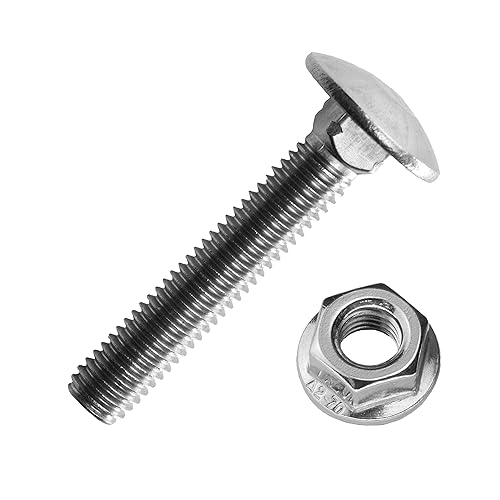 Schlossschrauben M8x70/70 mm mit Flanschmuttern M8 aus Edelstahl A2 (10 Stück) | DIN 603 & DIN 6923 - Flachrundschrauben - Sechskantmuttern mit Flansch von MESAROS® - Cheap-Us