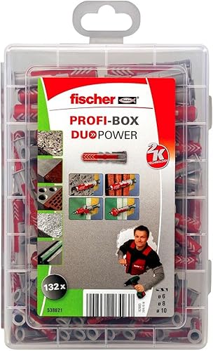 fischer Profi-Box DuoPower, Dübelbox mit 132 Dübeln (60 Stk. 6 x 30, 60 Stk. 8 x 40, 12 Stk. 10 x 50), Universaldübel, praktisches Set, Dübelkiste für Heimwerker & Profis, ohne Schrauben - Cheap-Us