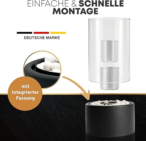 ANDEKO Bioethanol Tischkamin Premium Tischfeuer - [3h Brenndauer] - Ethanol Kamin inkl. Dekosteine und 2 große Brennkammern - Hohes Sicherheitsglas & Regulierbare Flamme - Tisch Kamin Indoor & Outdoor - Cheap-Us