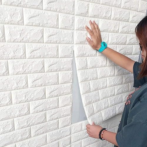 10pcs 3D Wandpaneel selbstklebende Stein Aussehen Tapete 70 x 77 cm PE Foam DIY Brick Stone Embossed Wall Paper Wall Stickers Wall Decor (weiß)(weiß) - Cheap-Us