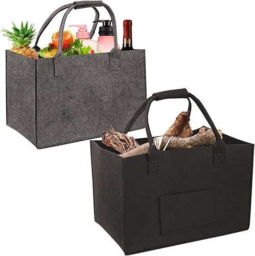 Zouboto 2 Stück Filztasche Shopper Holzkorb für Kaminholz,Robuste Einkaufstasche aus Filz Universell Einsetzbar,Faltbarer filztaschen shopper Groß - Cheap-Us